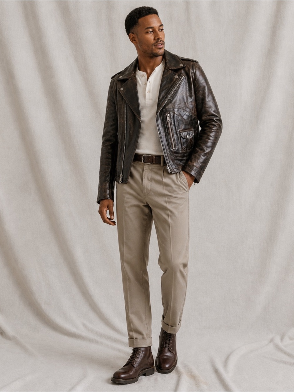 Premium Joe’s Jean Brand Brown Cow Leather Moto Jacket – Men’s Size Small